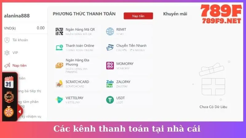 Các kênh thanh toán tại nhà cái