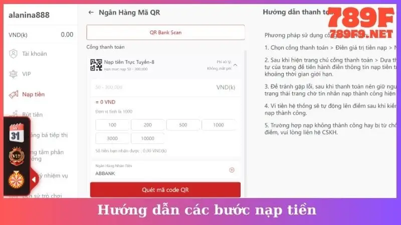 Hướng dẫn các bước nạp tiền