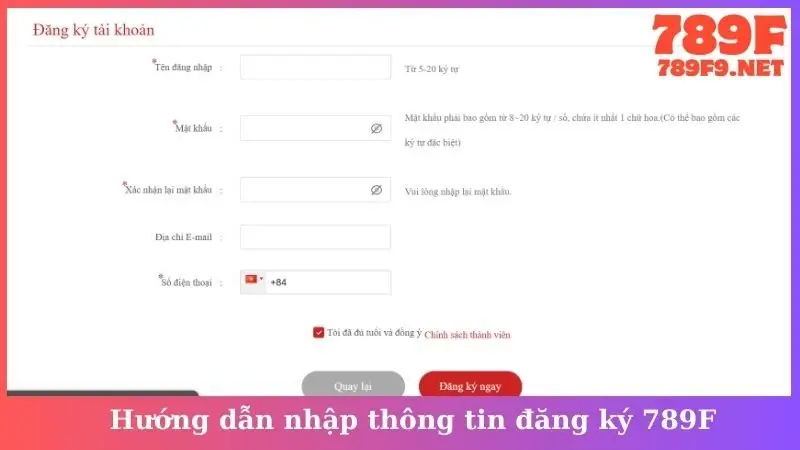 Hướng dẫn nhập thông tin đăng ký 789F
